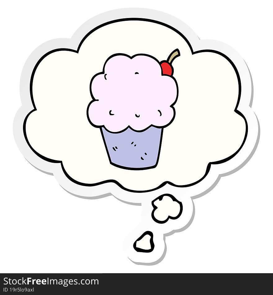 Cartoon Cupcake And Thought Bubble As A Printed Sticker