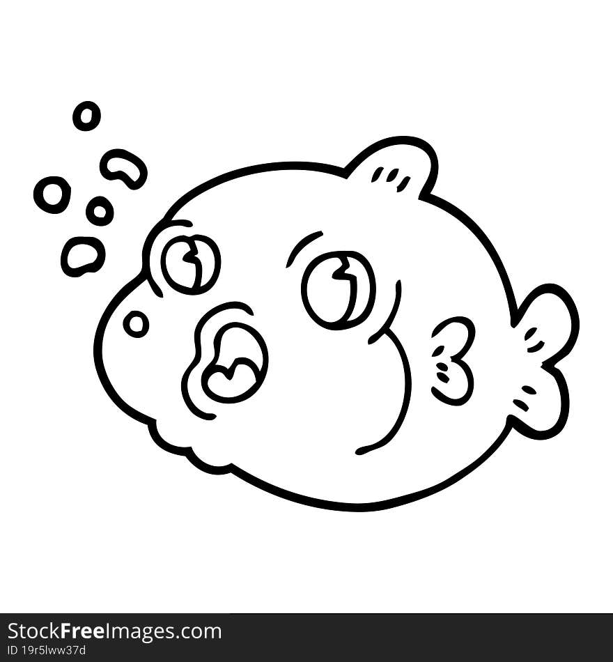 line drawing cartoon fish blowing bubbles