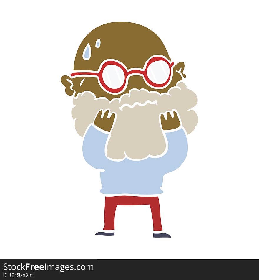 flat color style cartoon worried man with beard and spectacles