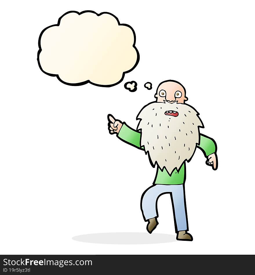 Cartoon Stressed Old Man With Thought Bubble