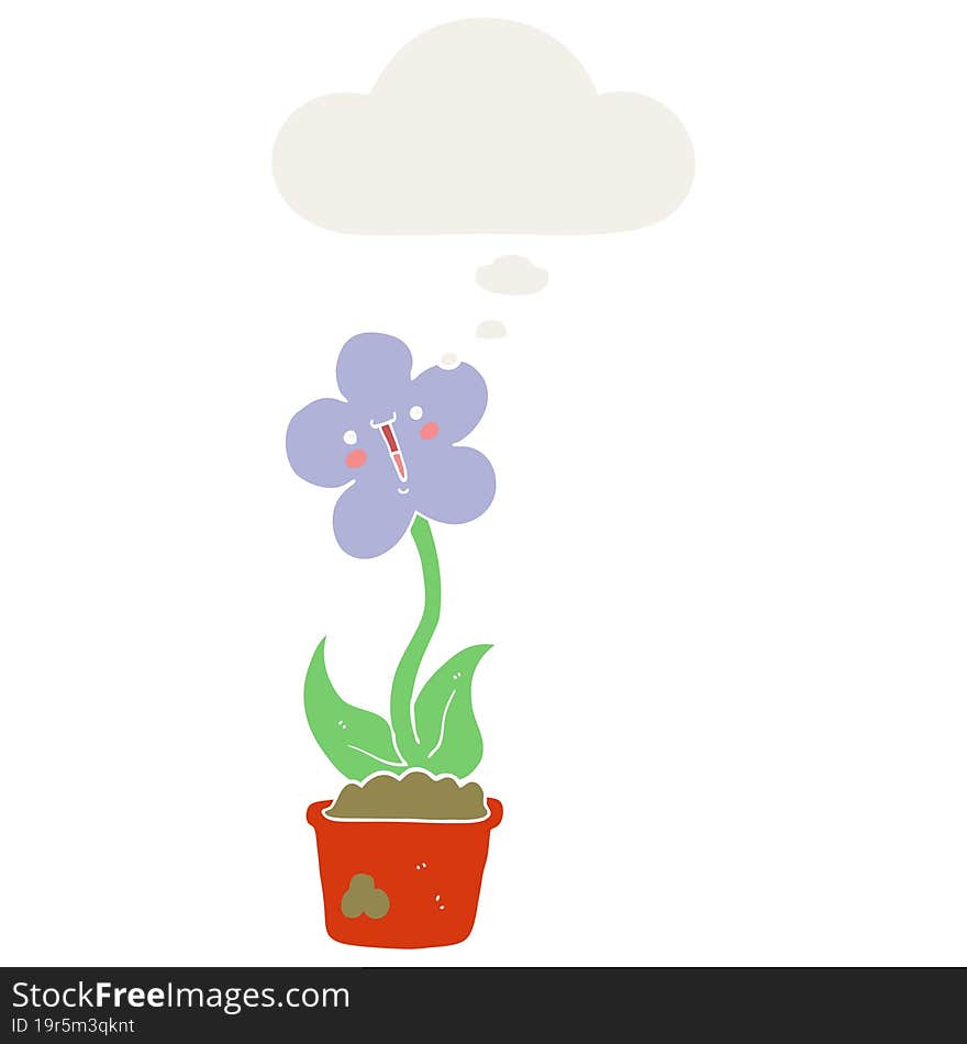 cute cartoon flower with thought bubble in retro style