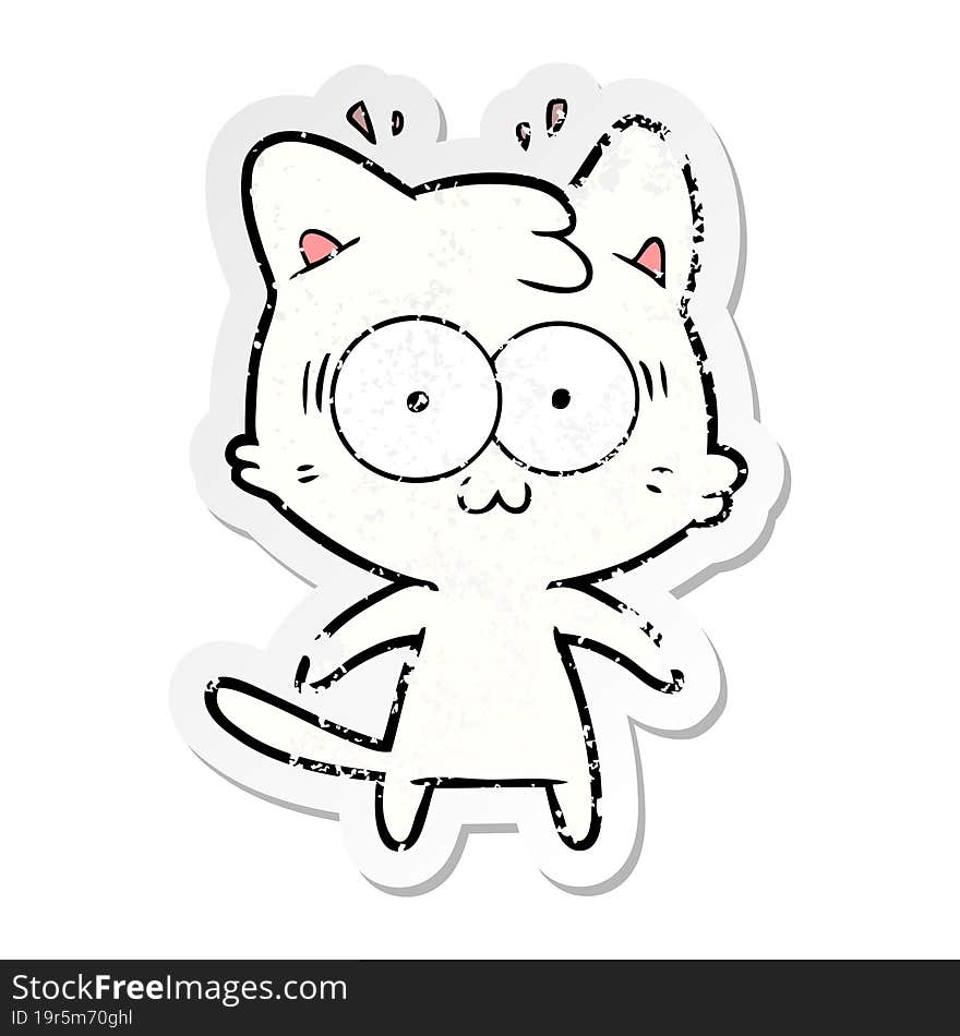 distressed sticker of a cartoon surprised cat