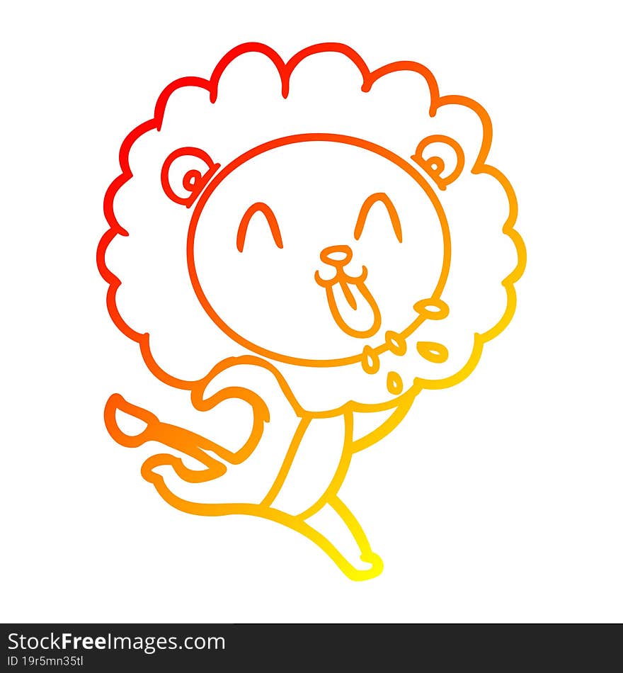 warm gradient line drawing happy cartoon lion