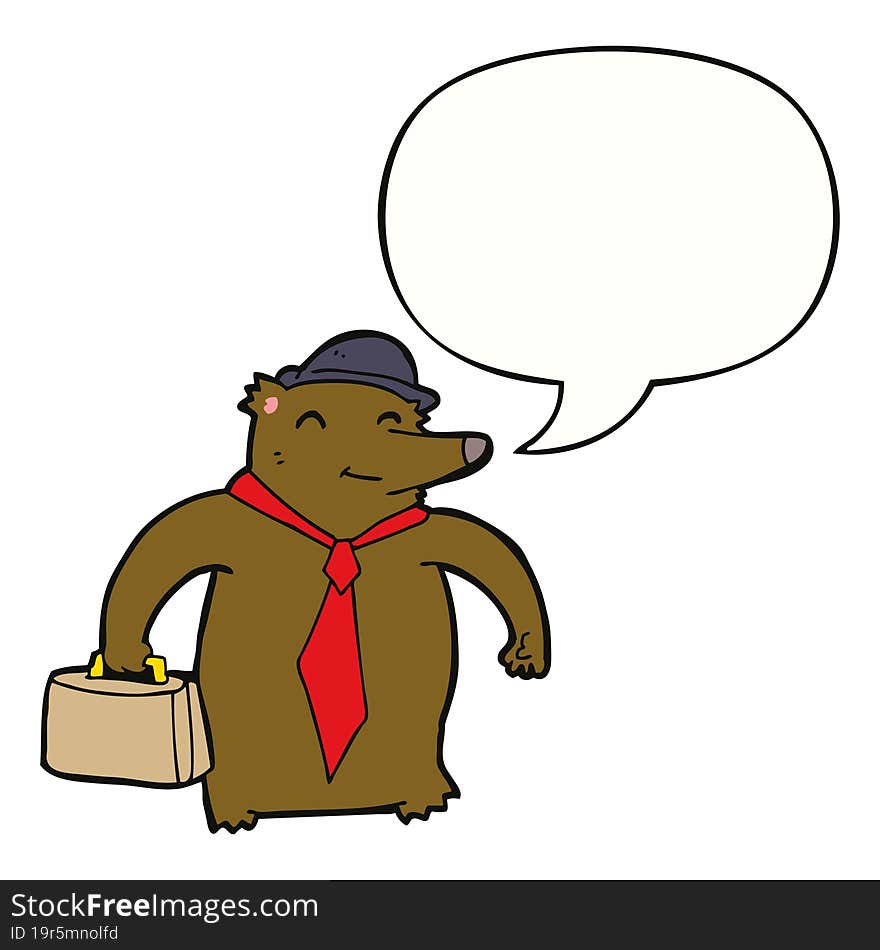 cartoon business bear and speech bubble