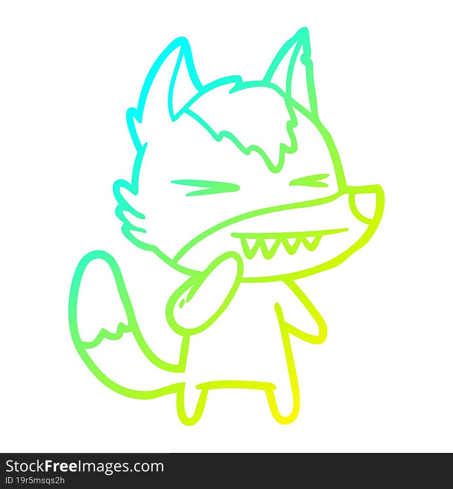 Cold Gradient Line Drawing Angry Wolf Cartoon