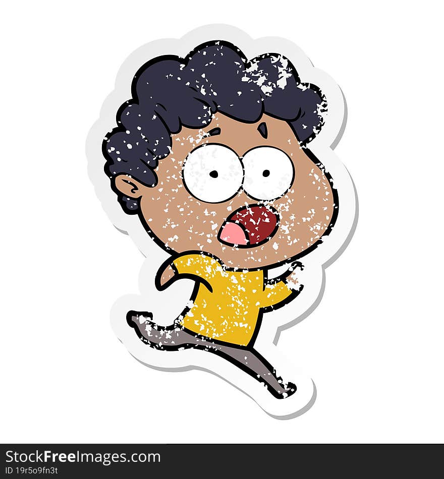 distressed sticker of a cartoon man gasping in surprise