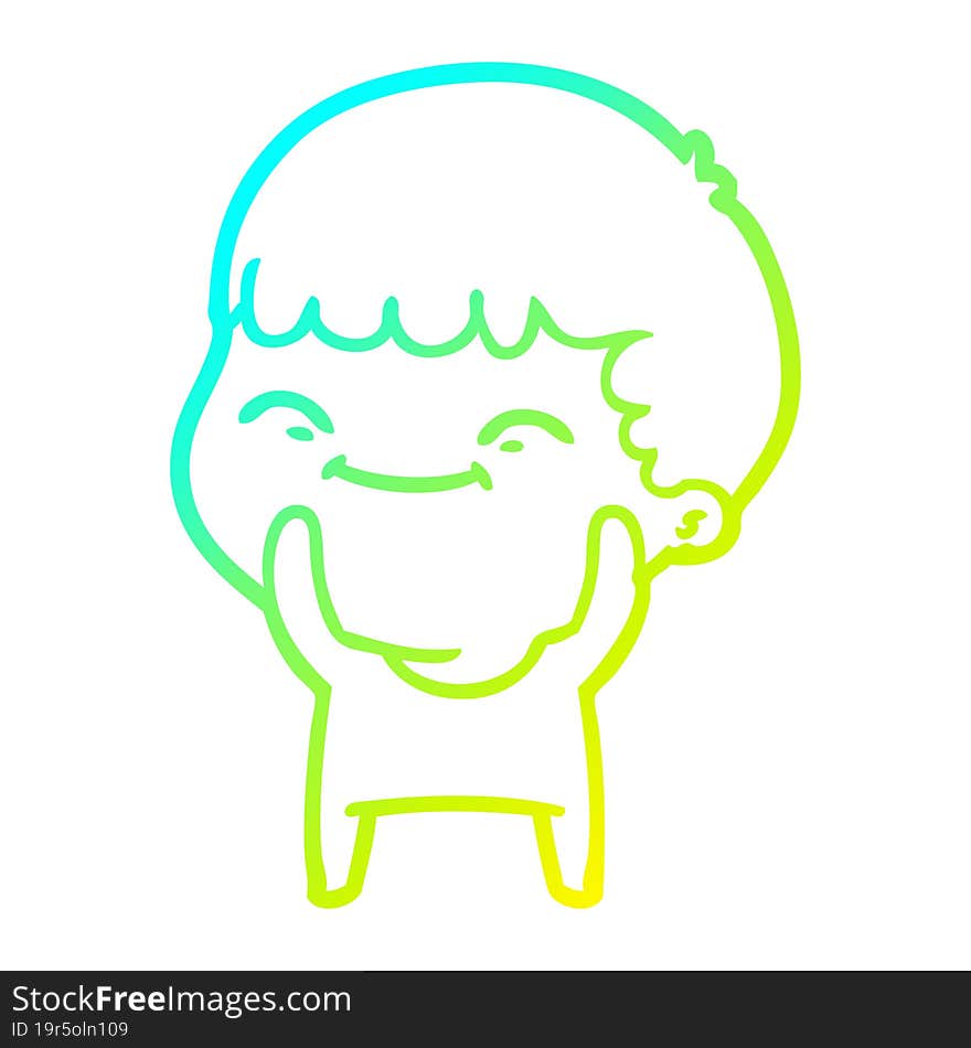 cold gradient line drawing of a cartoon happy boy