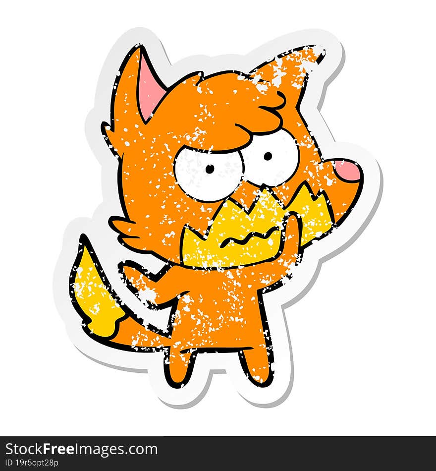 distressed sticker of a cartoon annoyed fox