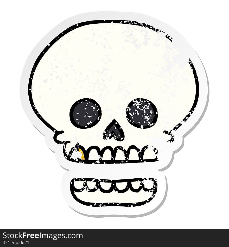 distressed sticker cartoon doodle of a skull head