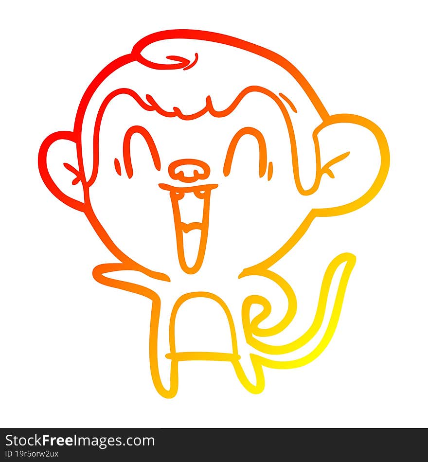 warm gradient line drawing cartoon laughing monkey