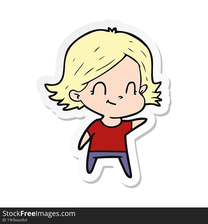 sticker of a cartoon friendly girl