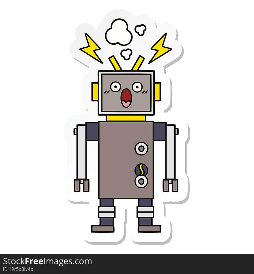 sticker of a cute cartoon malfunctioning robot