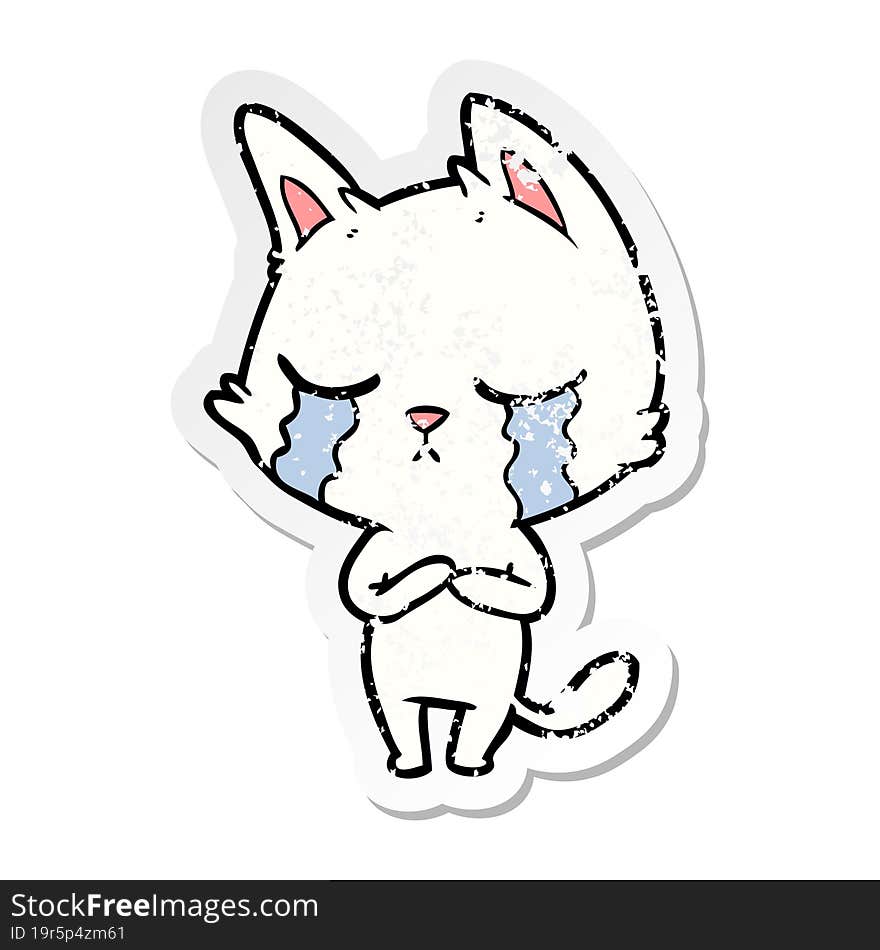 distressed sticker of a crying cartoon cat