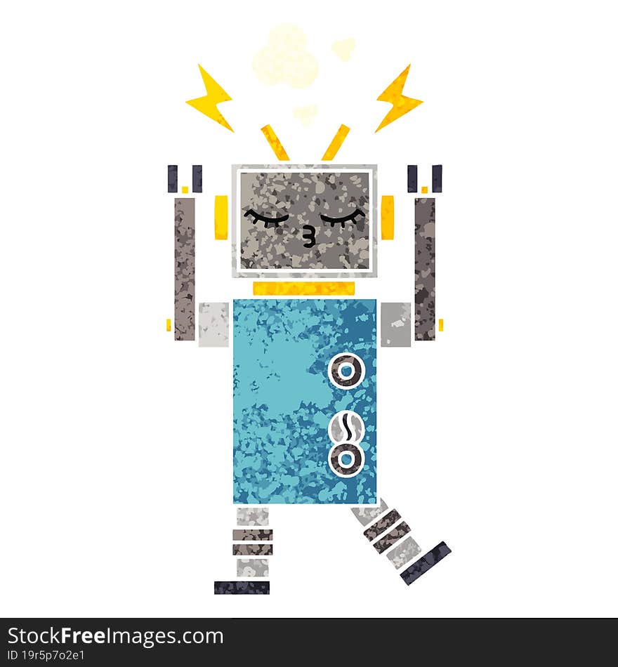 retro illustration style cartoon of a malfunctioning robot