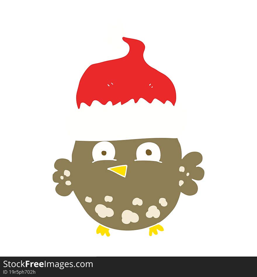 flat color illustration of owl wearing christmas hat. flat color illustration of owl wearing christmas hat