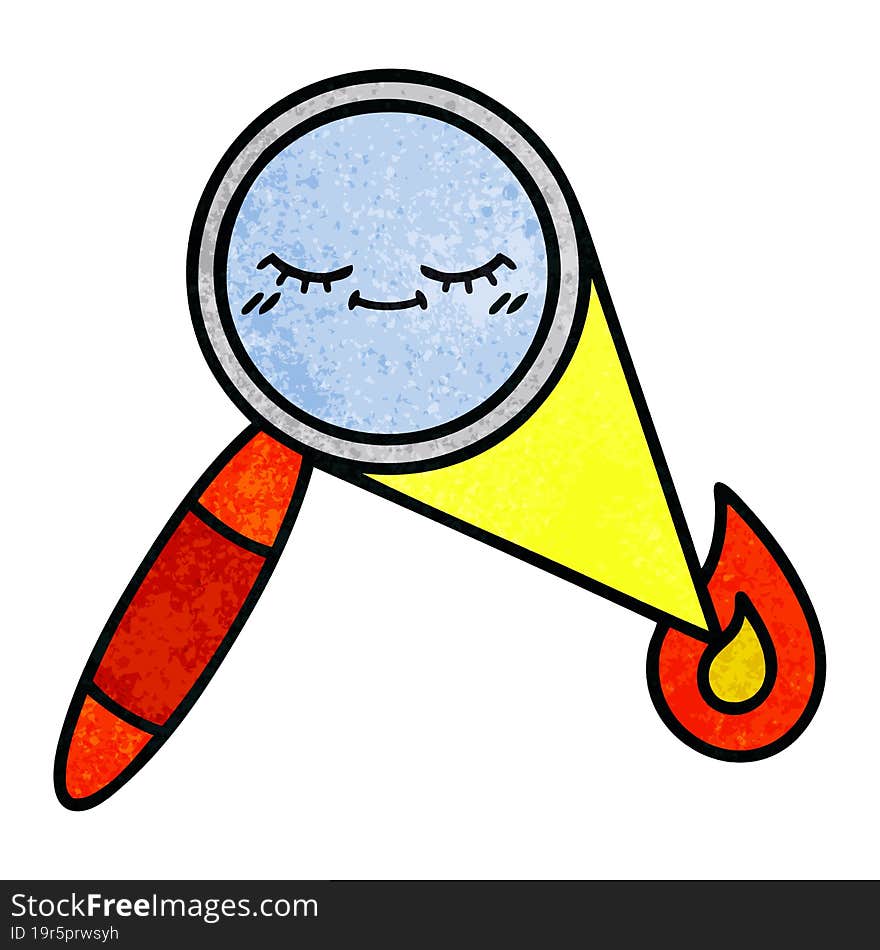 Retro Grunge Texture Cartoon Magnifying Glass