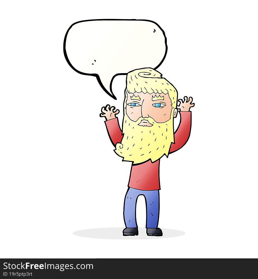 Cartoon Bearded Man Waving Arms With Speech Bubble