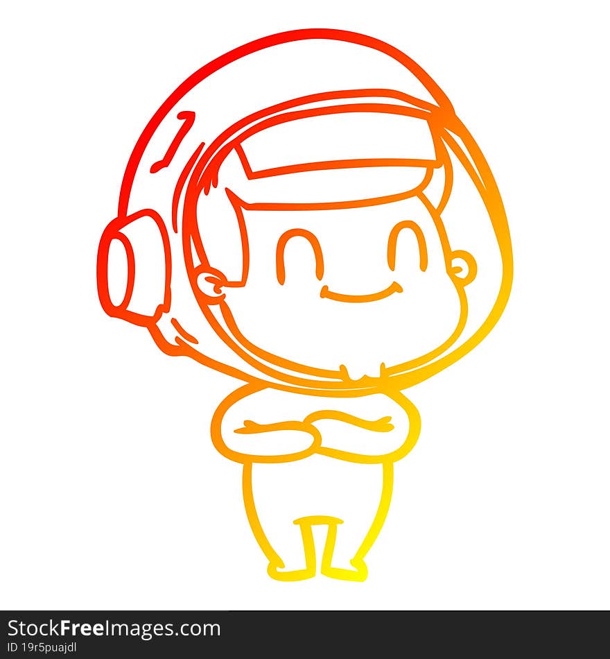 Warm Gradient Line Drawing Happy Cartoon Astronaut Man