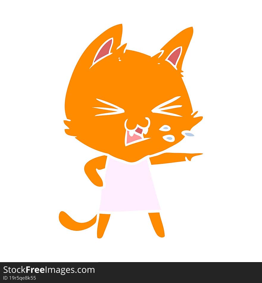 flat color style cartoon cat hissing