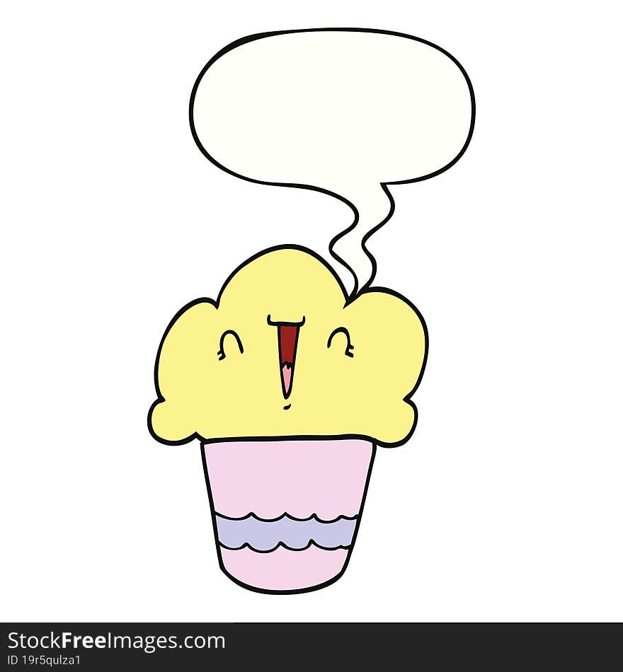 cartoon cupcake and face and speech bubble