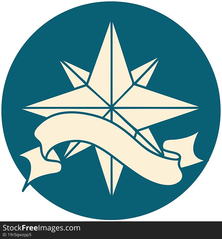 tattoo style icon with banner of a star