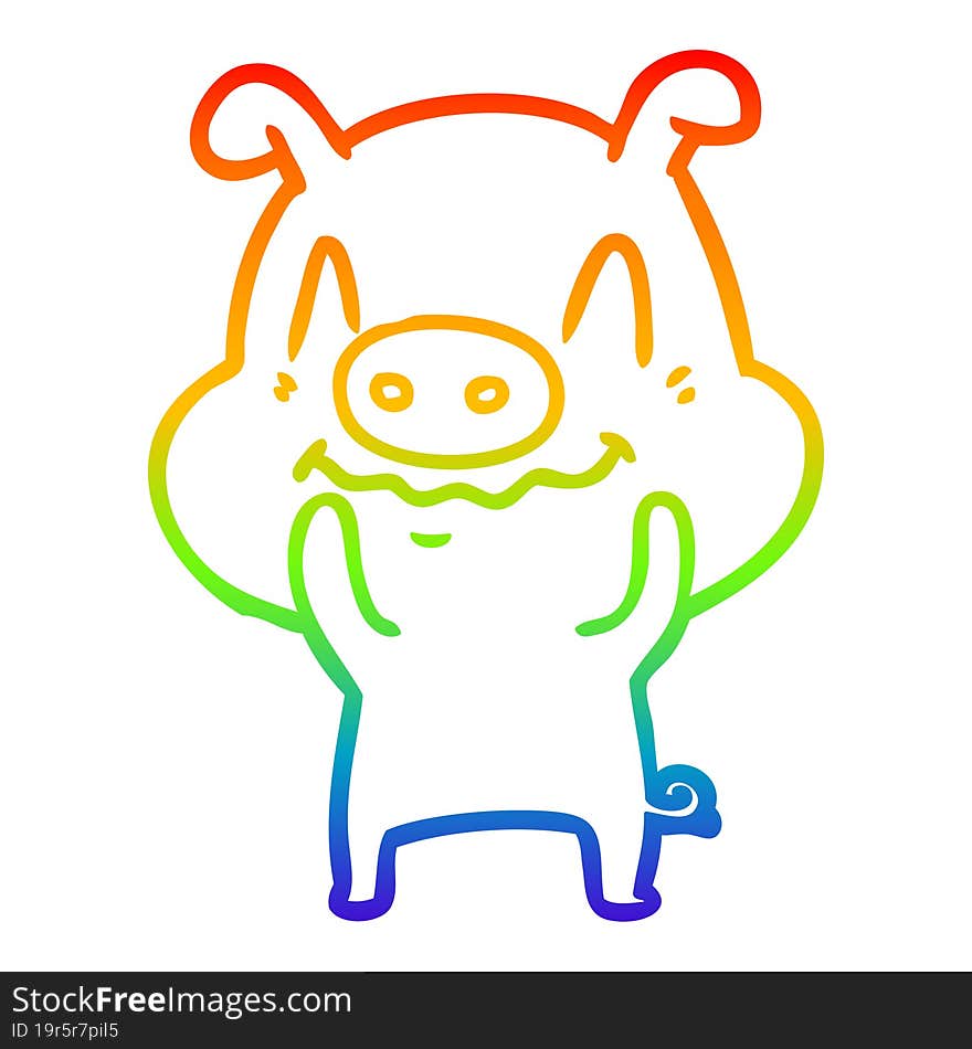 rainbow gradient line drawing of a nervous cartoon pig