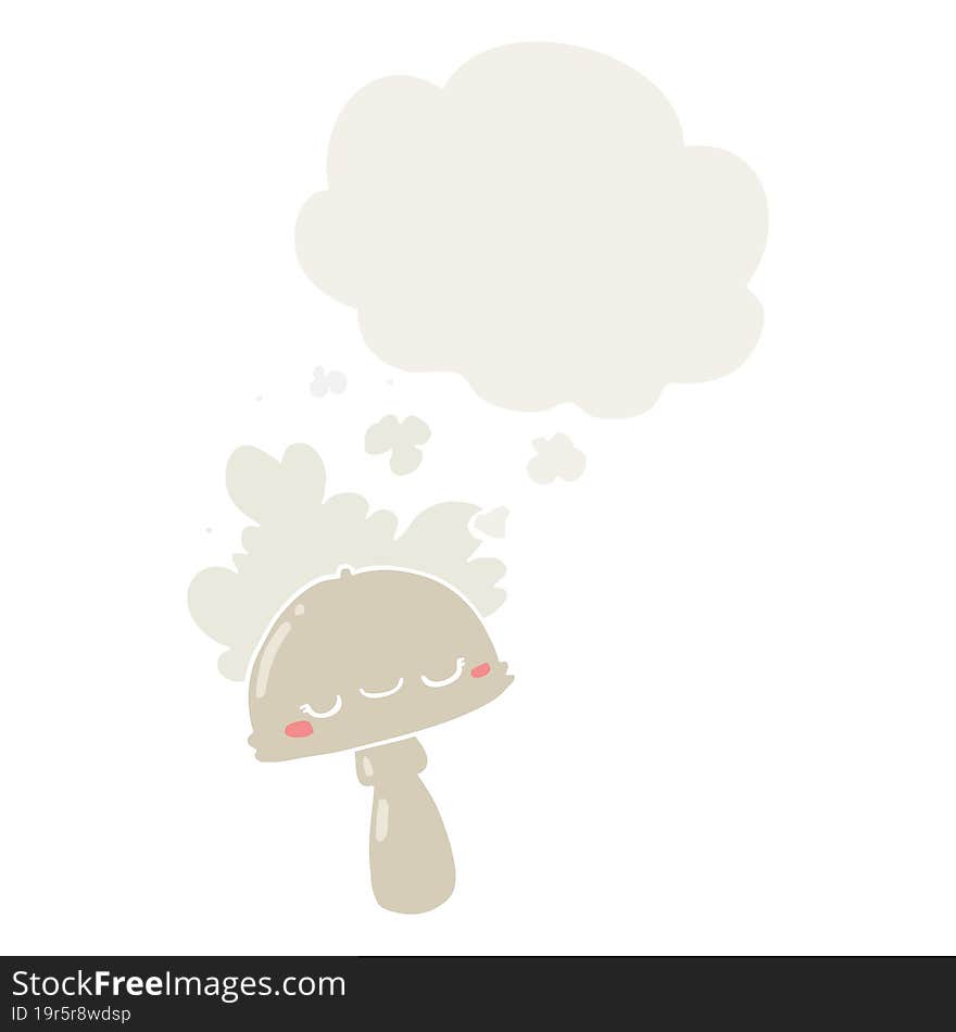 Cartoon Mushroom With Spoor Cloud And Thought Bubble In Retro Style