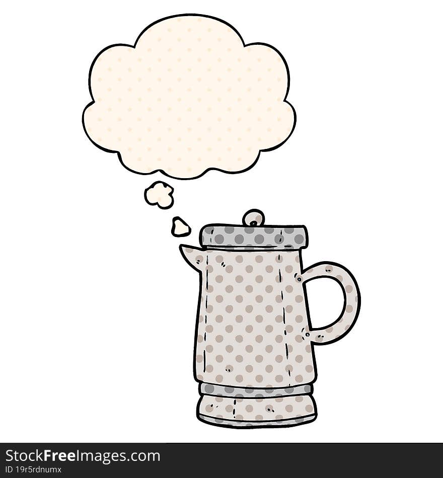 cartoon old kettle with thought bubble in comic book style