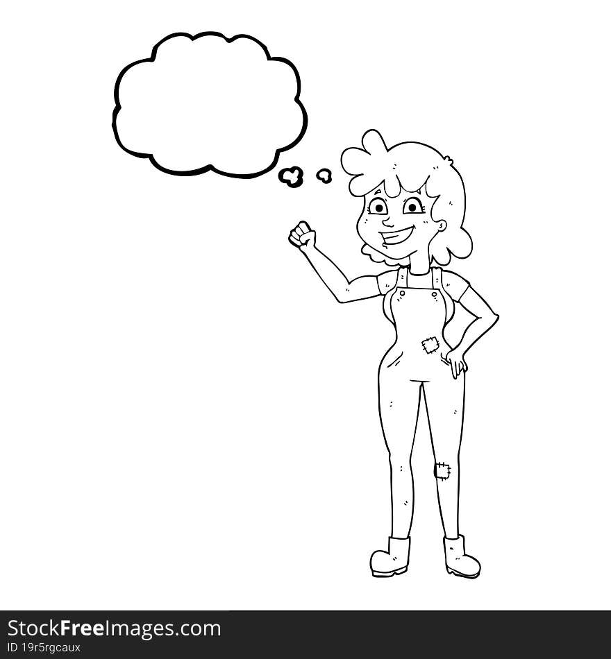 freehand drawn thought bubble cartoon determined woman clenching fist