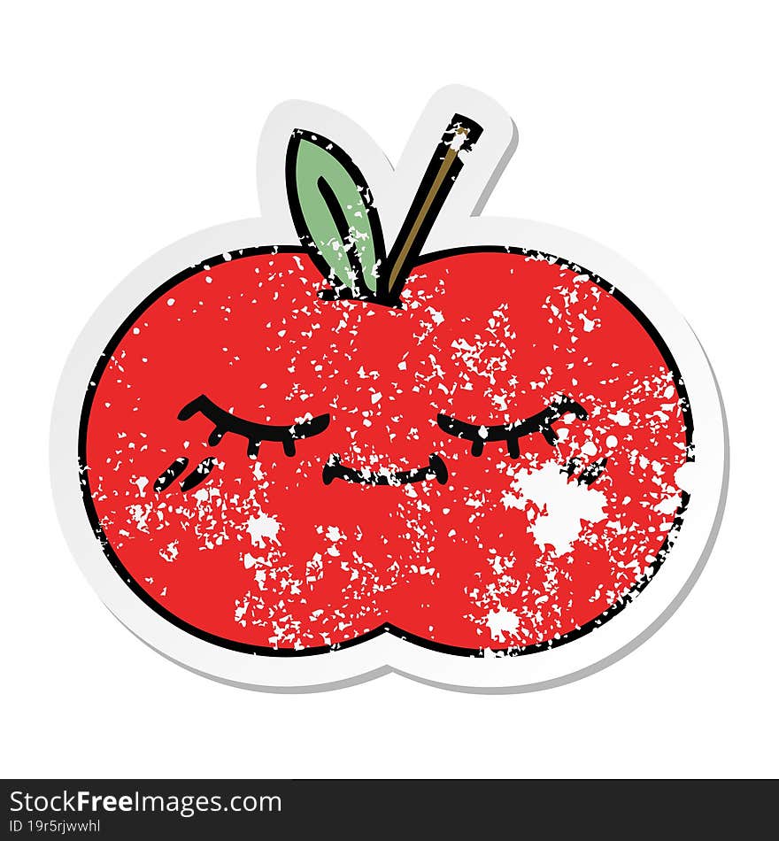 distressed sticker of a cute cartoon red apple