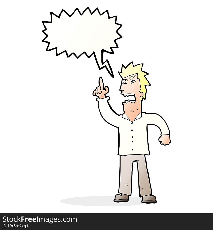 cartoon angry man making point with speech bubble