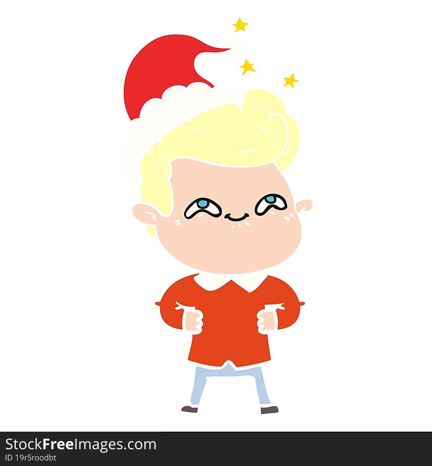 flat color illustration of a excited man wearing santa hat