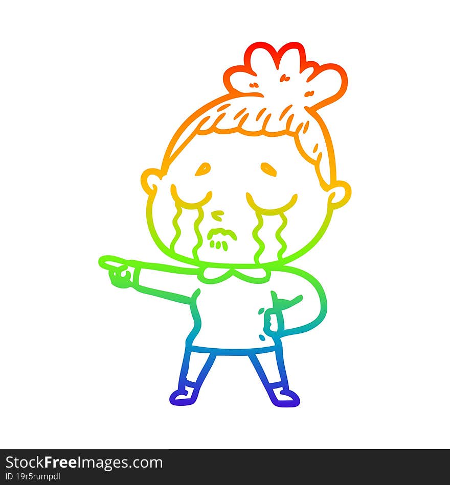 rainbow gradient line drawing of a cartoon crying woman