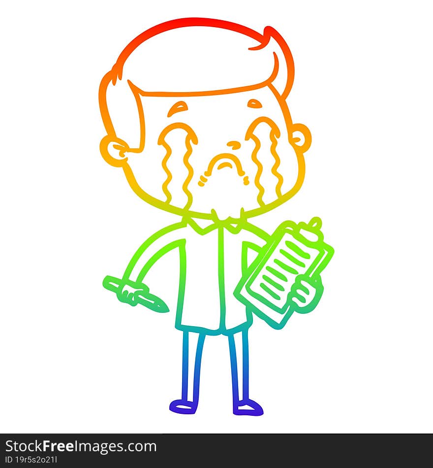 rainbow gradient line drawing of a cartoon man crying