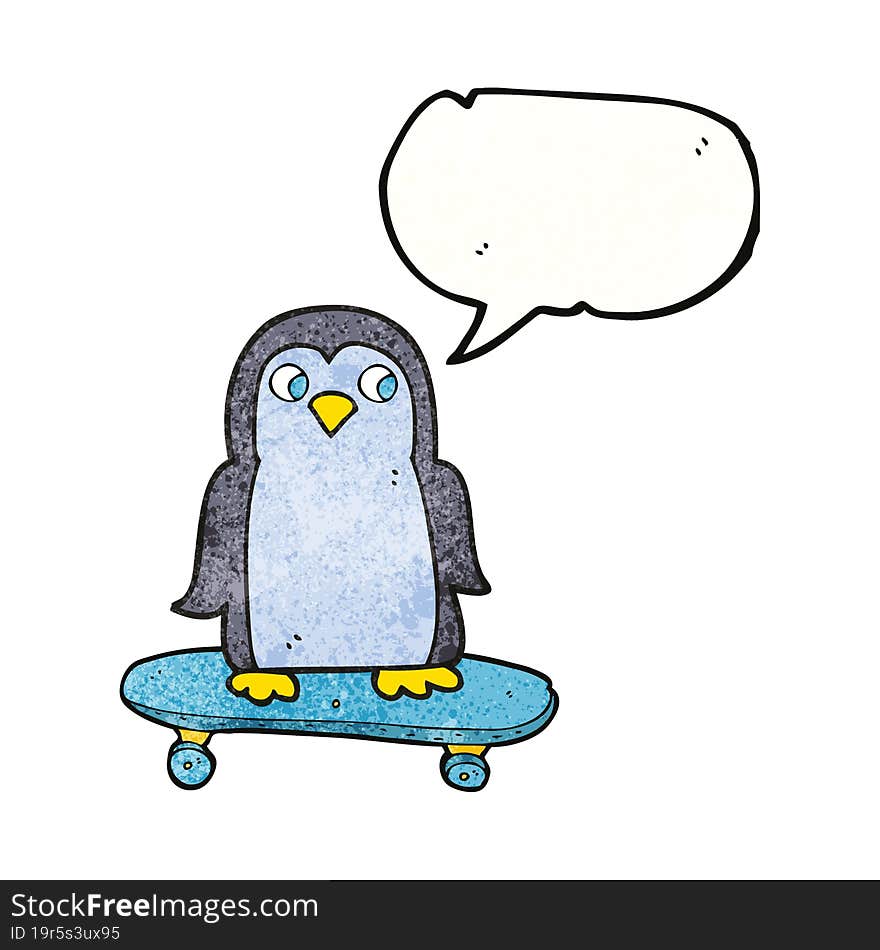 Speech Bubble Textured Cartoon Penguin Riding Skateboard