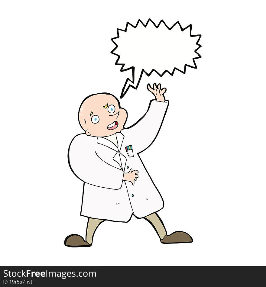 cartoon mad scientist with speech bubble