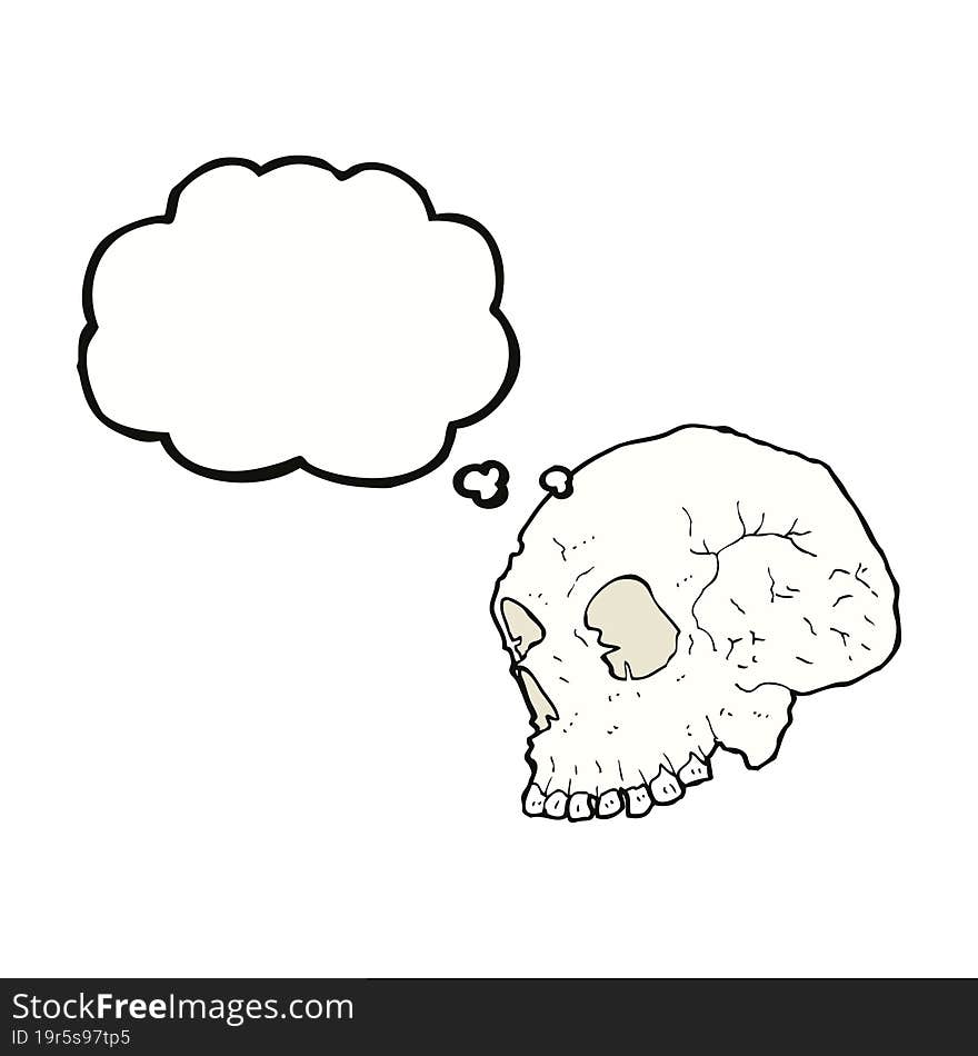 skull illustration with thought bubble