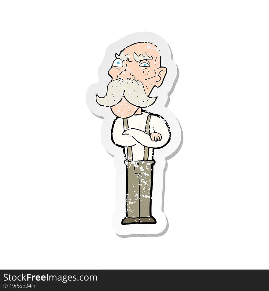 retro distressed sticker of a cartoon angry old man