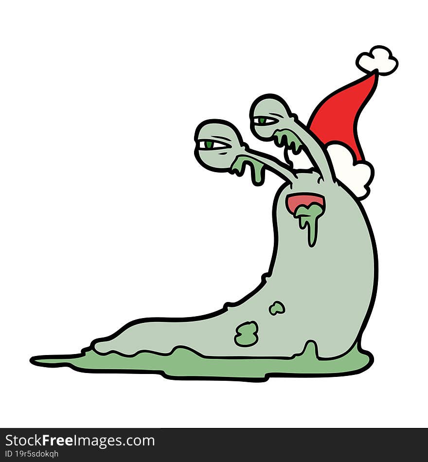 Gross Line Drawing Of A Slug Wearing Santa Hat