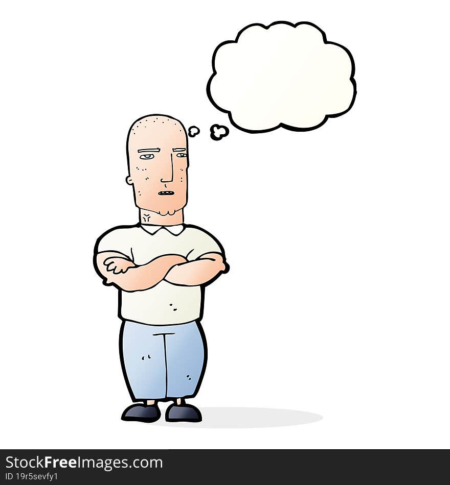 cartoon annoyed bald man with thought bubble