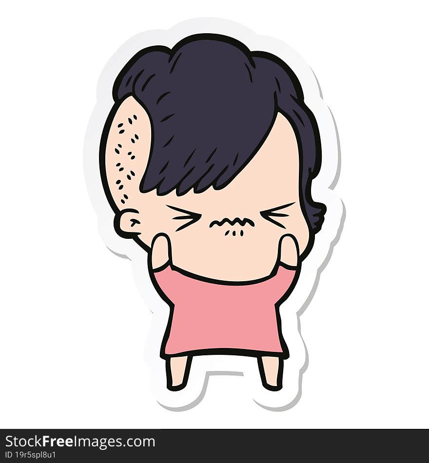 sticker of a cartoon annoyed hipster girl