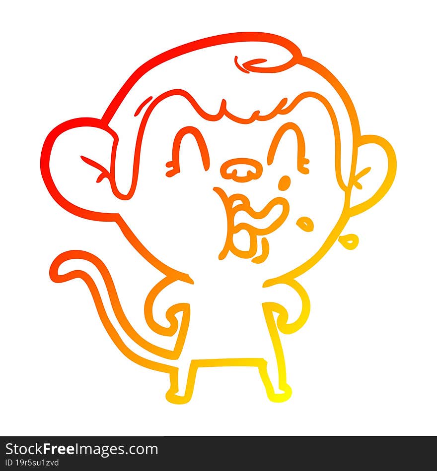 Warm Gradient Line Drawing Crazy Cartoon Monkey