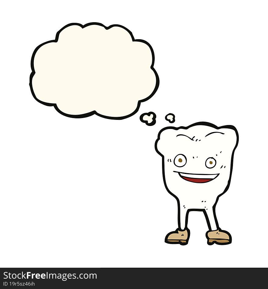 Cartoon Happy Tooth Character With Thought Bubble