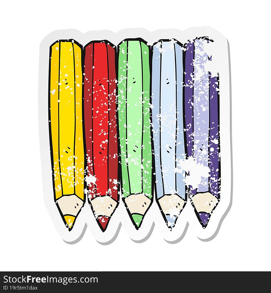 Retro Distressed Sticker Of A Cartoon Color Pencils