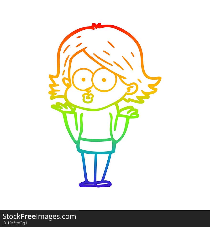 rainbow gradient line drawing of a cartoon girl pouting