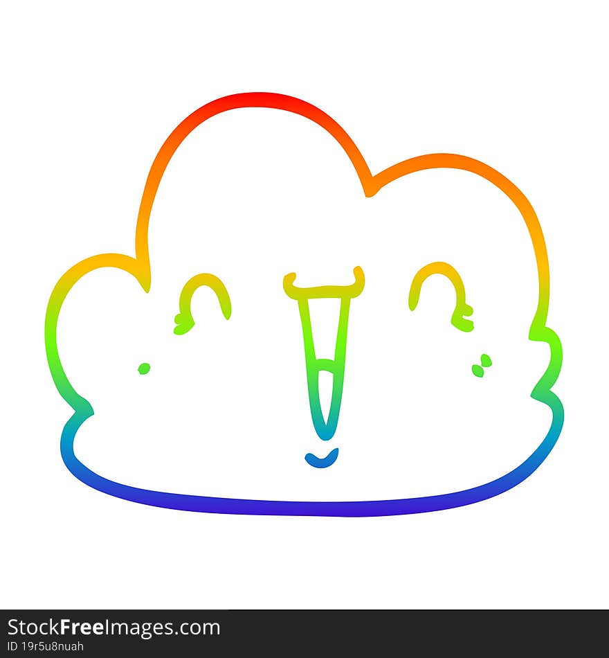 rainbow gradient line drawing cartoon happy cloud