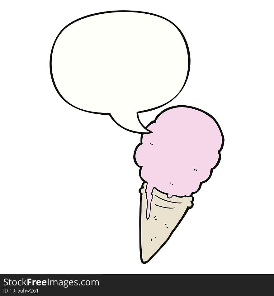 cartoon ice cream with speech bubble. cartoon ice cream with speech bubble