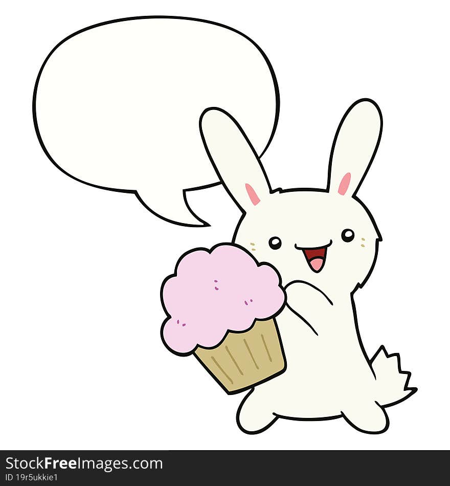 cute cartoon rabbit and muffin and speech bubble