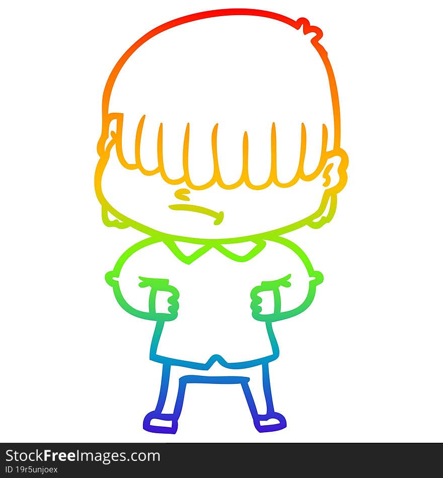 rainbow gradient line drawing of a cartoon boy with untidy hair