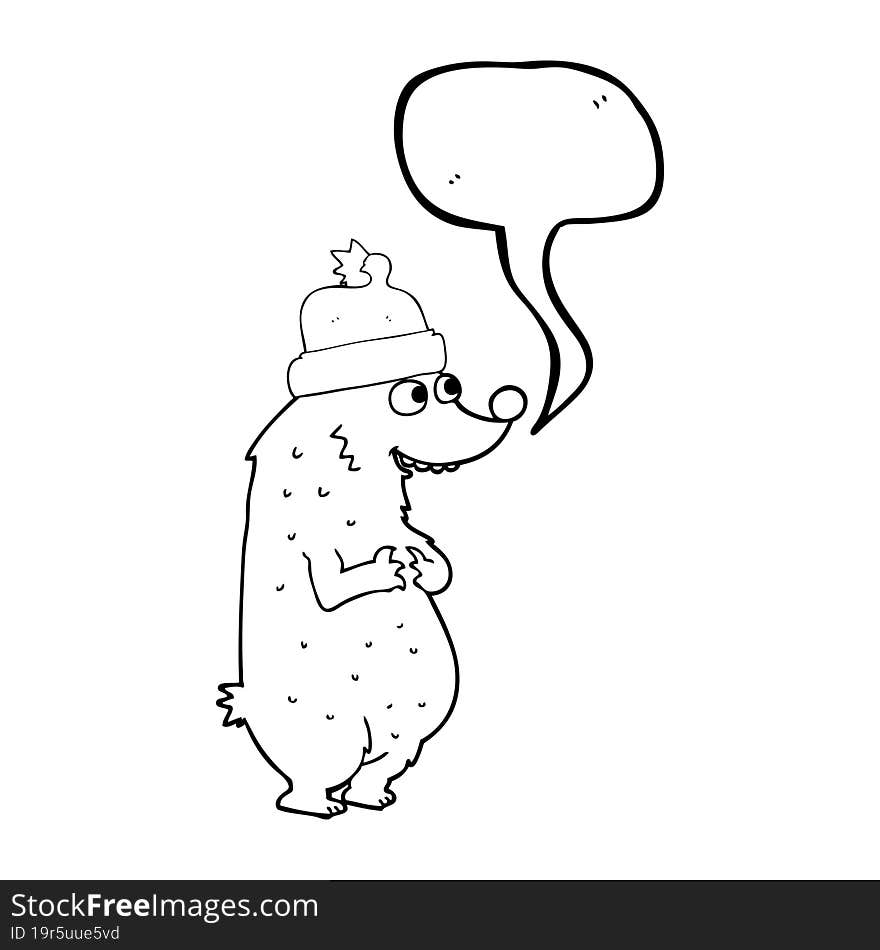 freehand drawn speech bubble cartoon bear wearing christmas hat